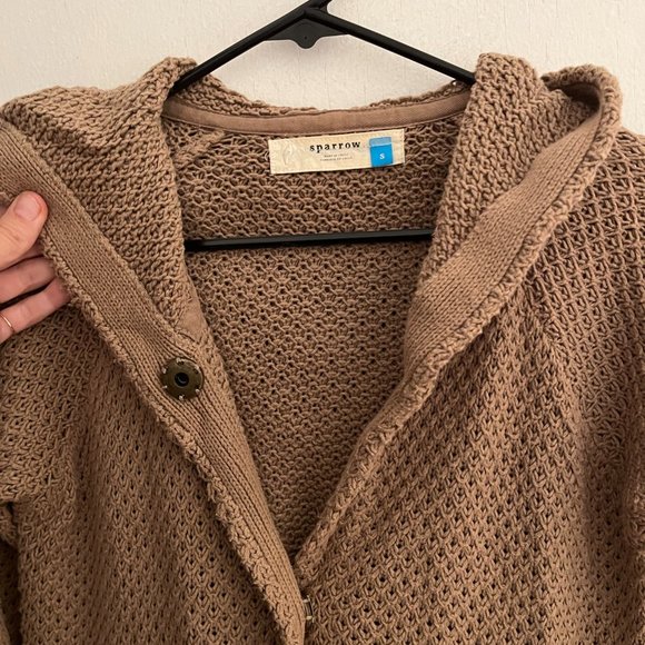 Anthropologie Sparrow Tan Hooded Knit Cardigan with Snap Buttons Size S - Picture 6 of 9